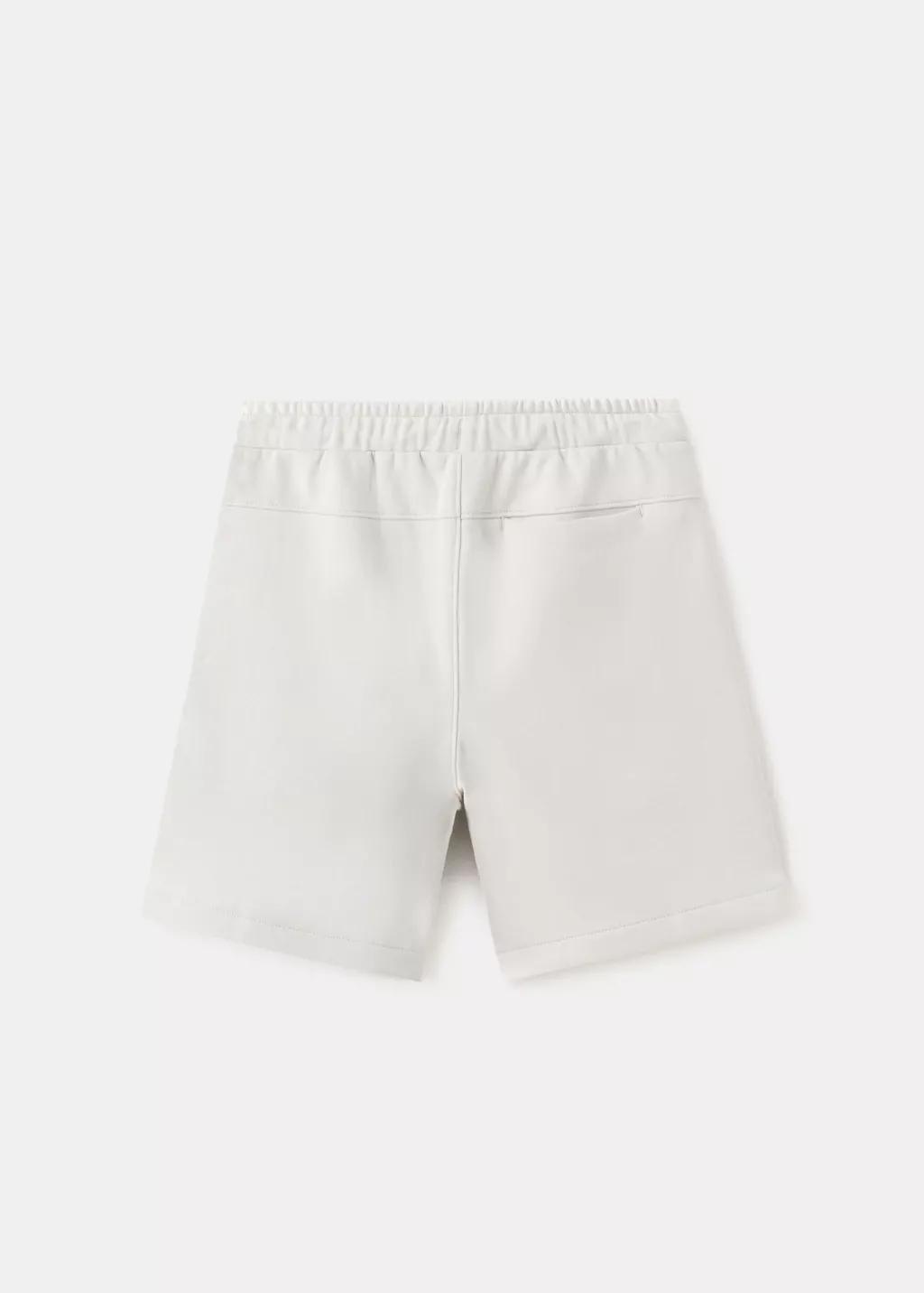 White Cotton Shorts With Drawstring, Kids Boys, Natural White, large image number 1