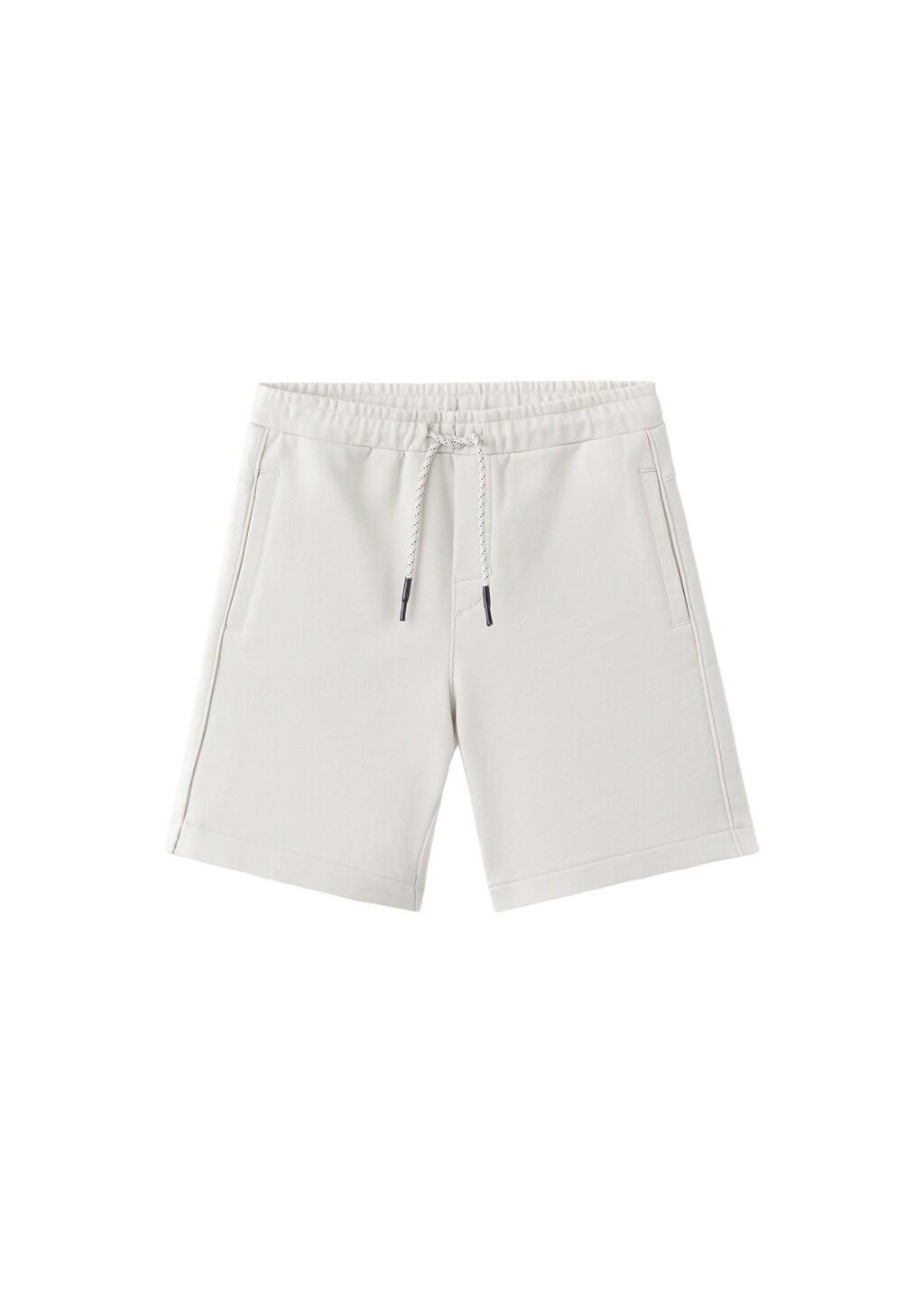 White Cotton Shorts With Drawstring, Kids Boys, Natural White, large image number 3