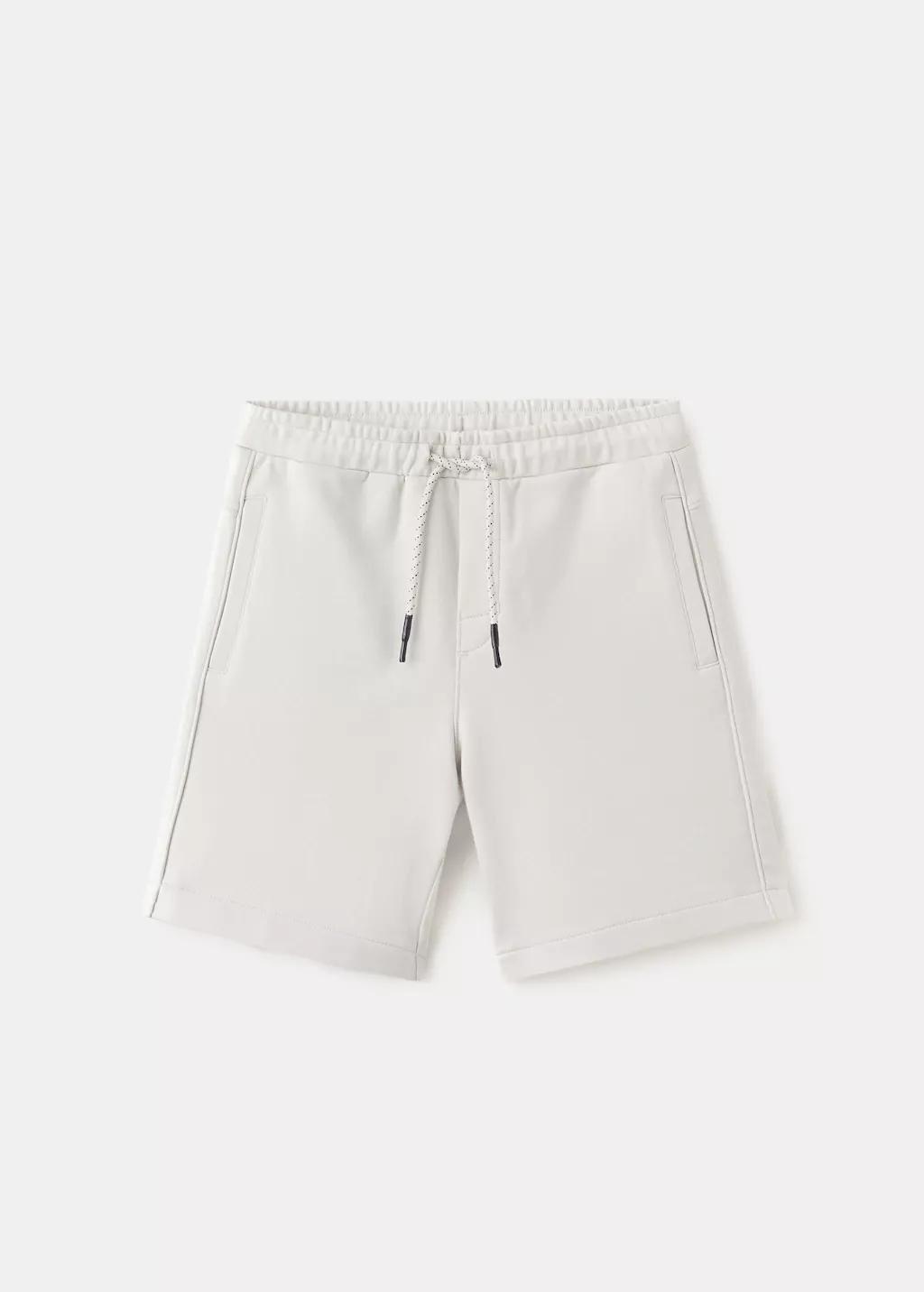 White Cotton Shorts With Drawstring, Kids Boys, Natural White, large image number 4