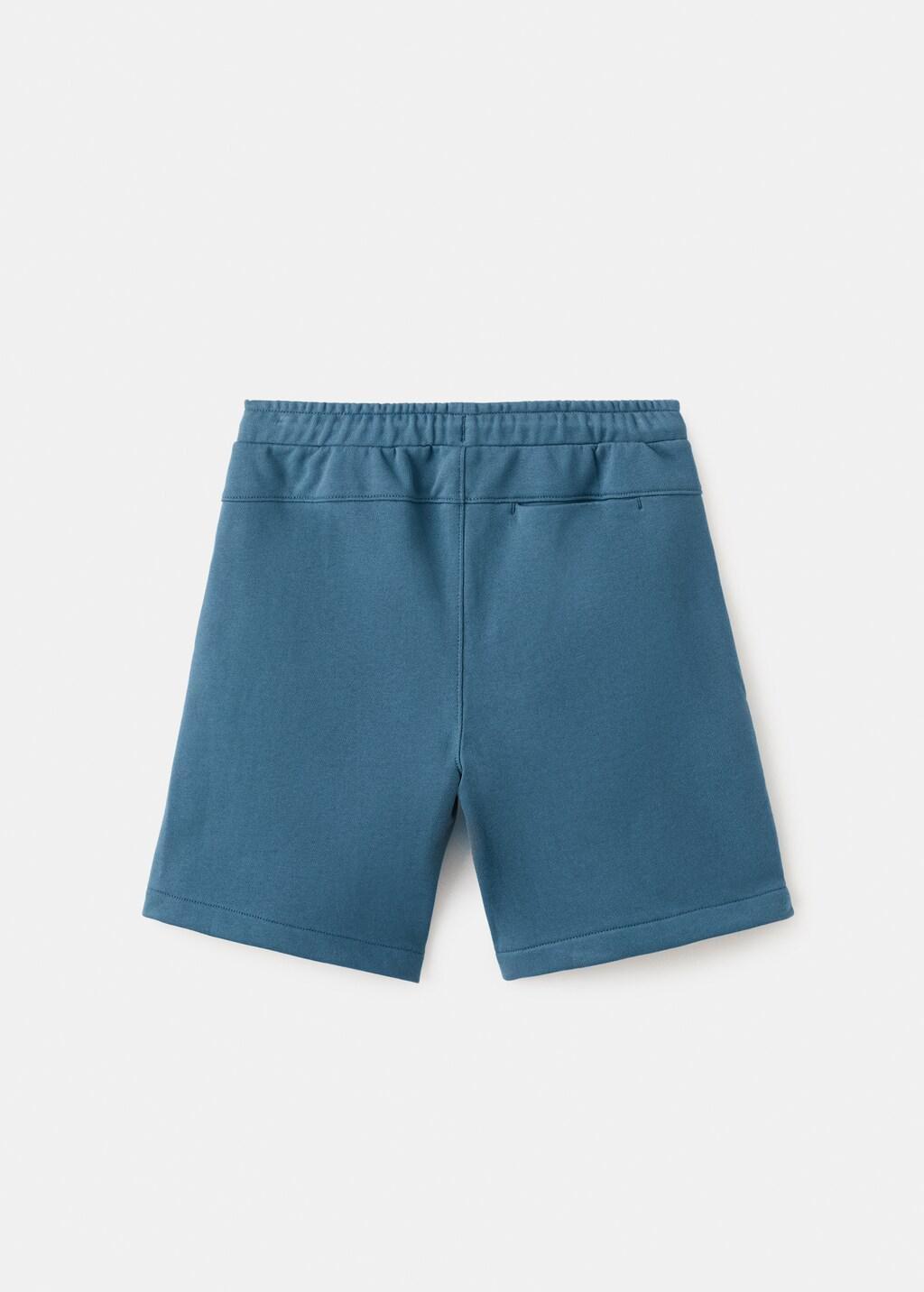 Blue Cotton Shorts With Drawstring, Kids Boys, Medium Blue, large image number 1