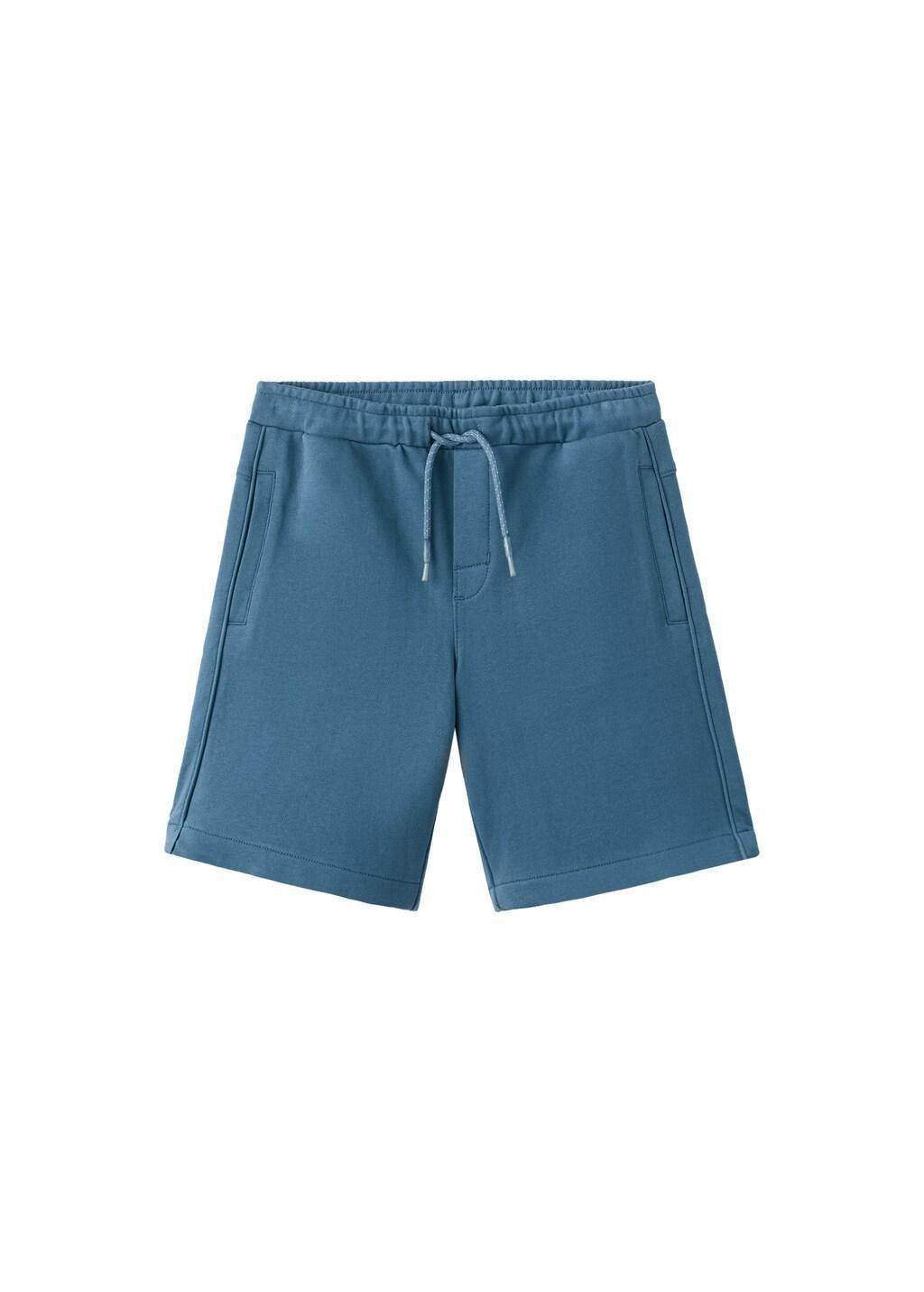 Blue Cotton Shorts With Drawstring, Kids Boys, Medium Blue, large image number 3