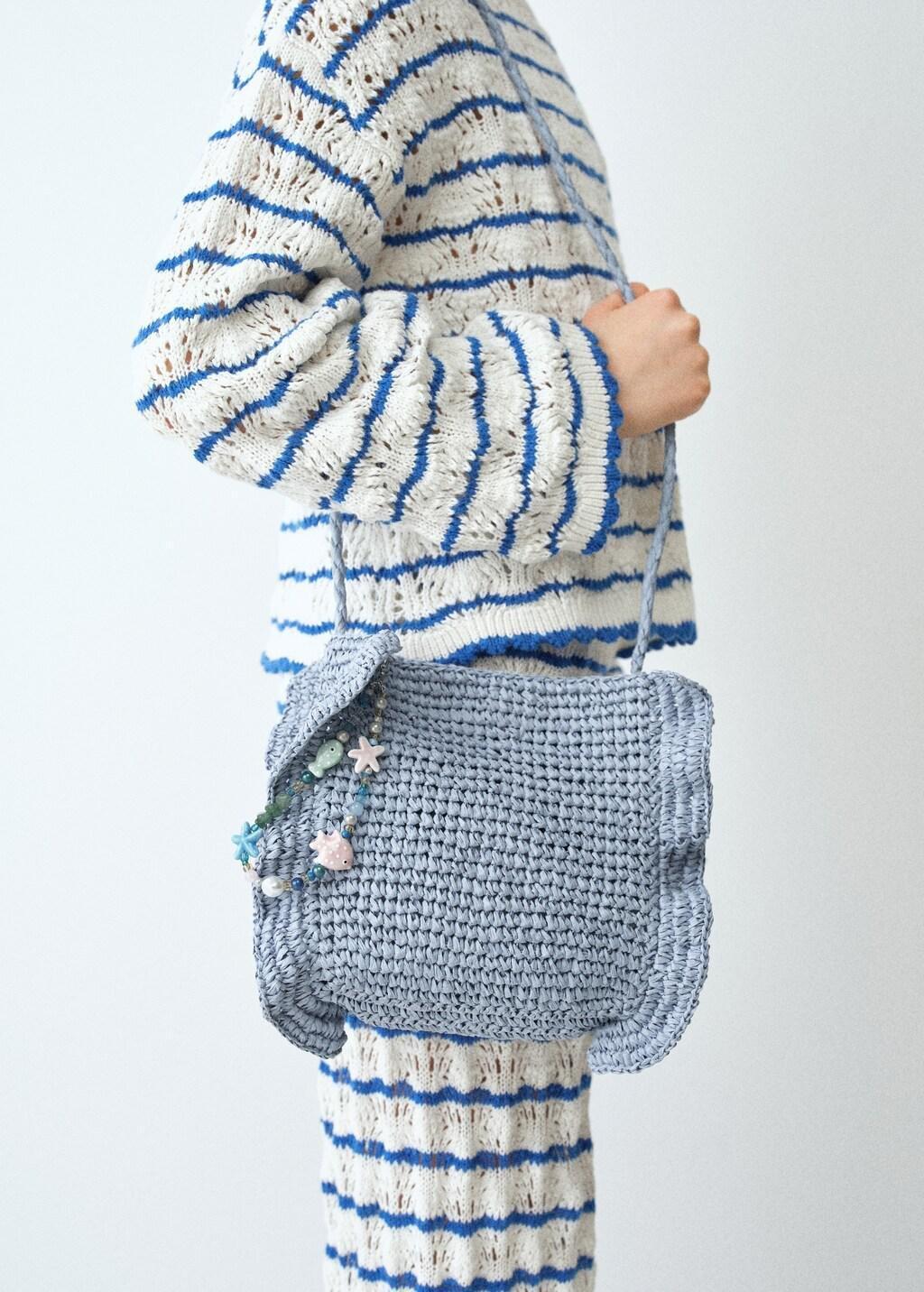 Blue Lt Pastel Natural Fibre Charm Handbag, Kids Girl, 0201_50, large image number 0