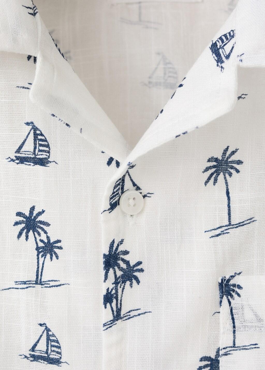 White Palm Tree Print Cotton Shirt, Kids Boy, Natural White, large image number 0