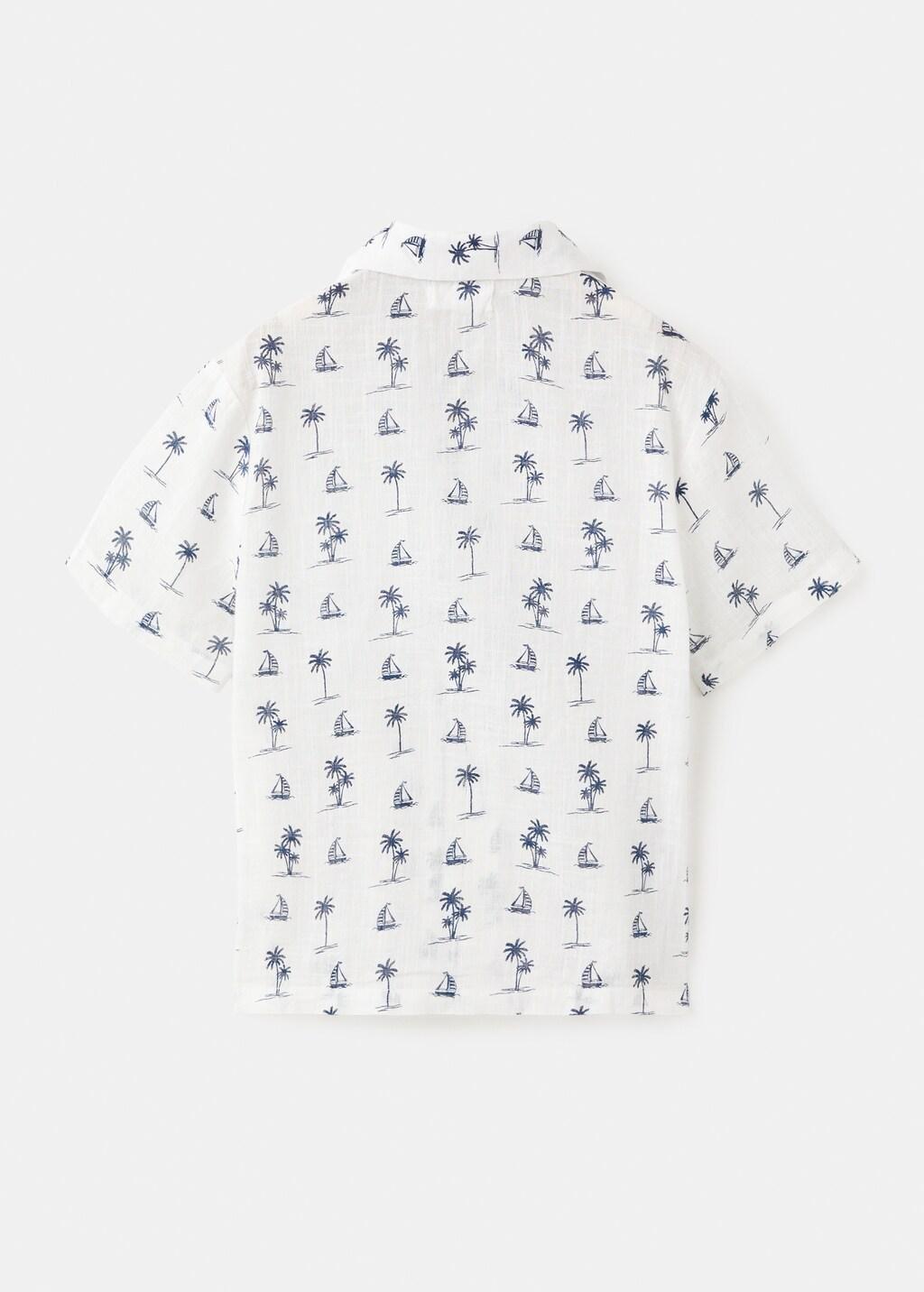 White Palm Tree Print Cotton Shirt, Kids Boy, Natural White, large image number 1