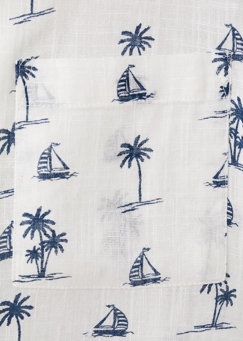 White Palm Tree Print Cotton Shirt, Kids Boy, Natural White, large image number 3