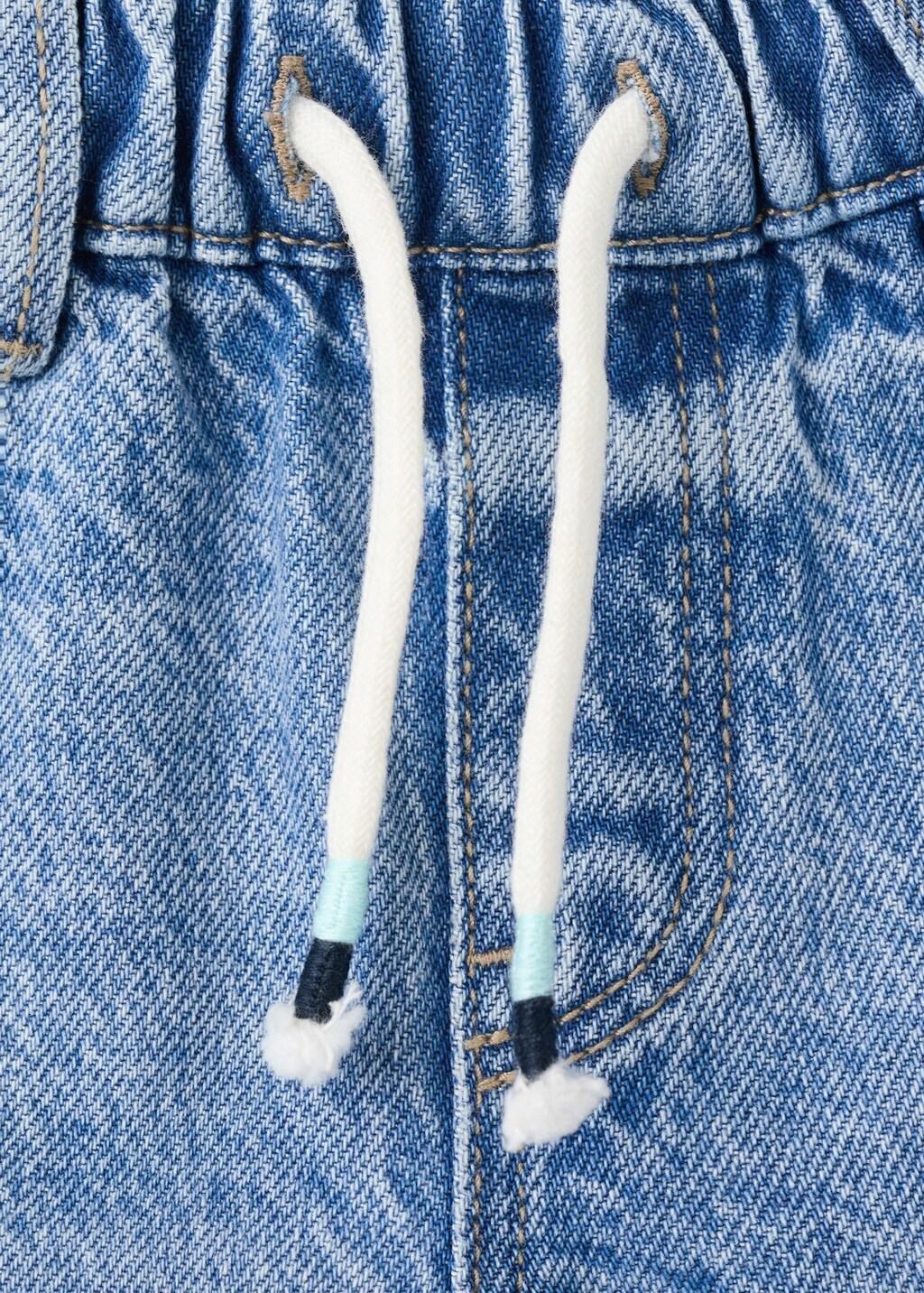 Blue Denim Turn-Up Bermuda Shorts, Baby Boy, Open Blue, large image number 0