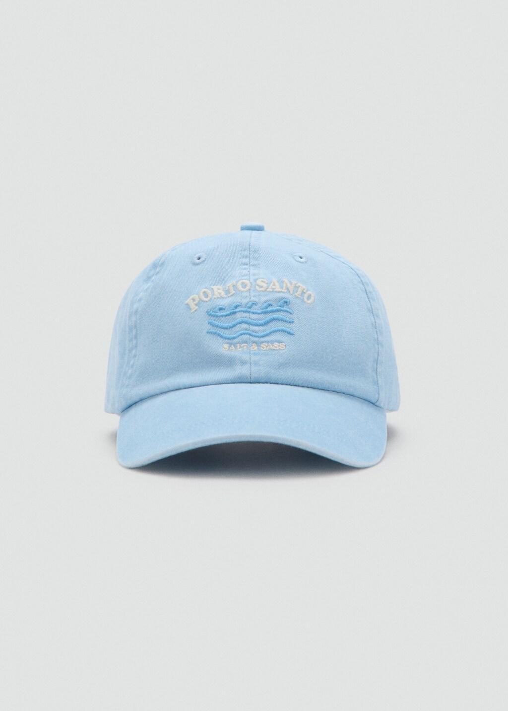 Blue Embroidered Cotton Cap, Kids Boys, 0201_50, large image number 0