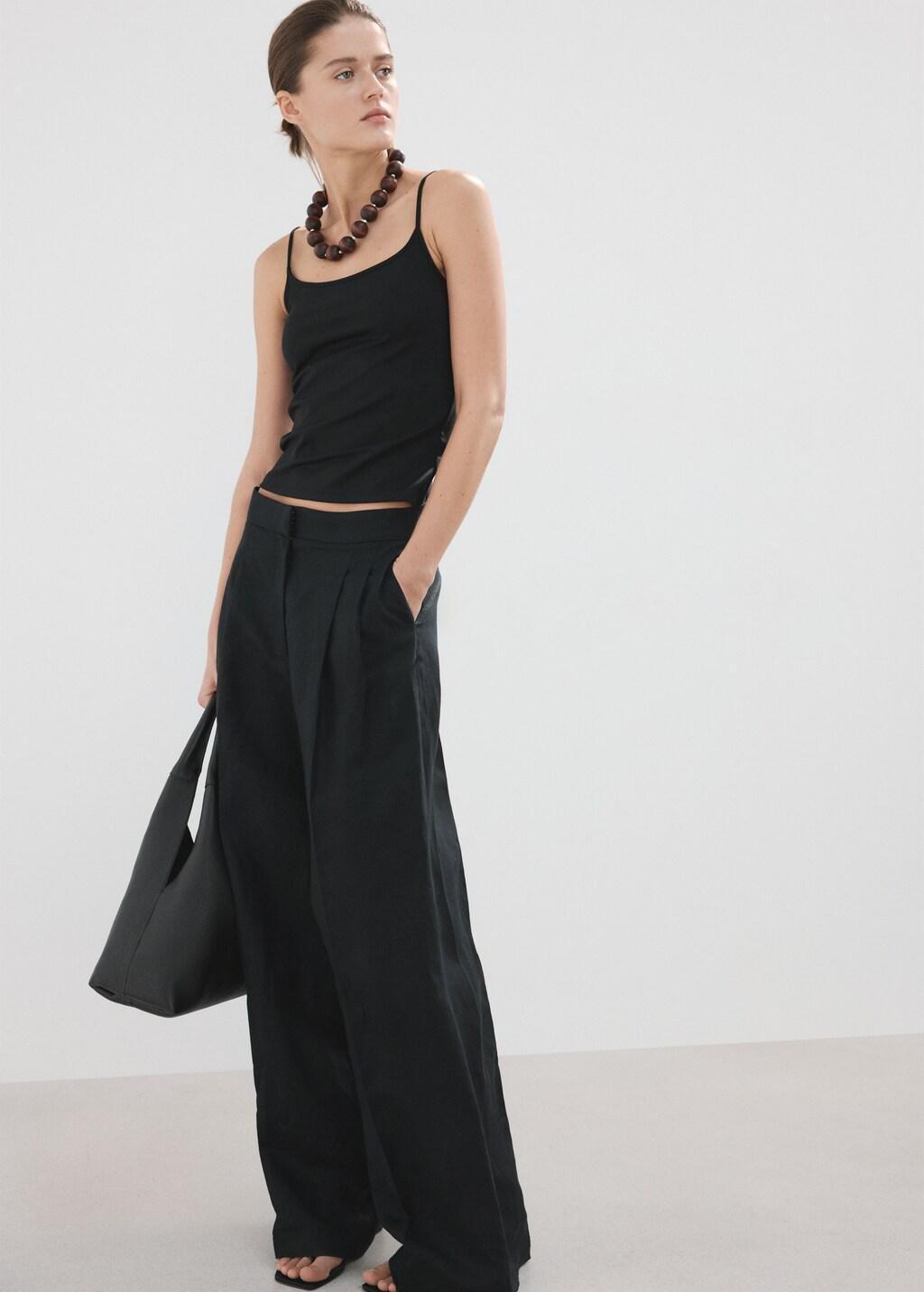 Black Fitted Crop Top, Black, large image number 0