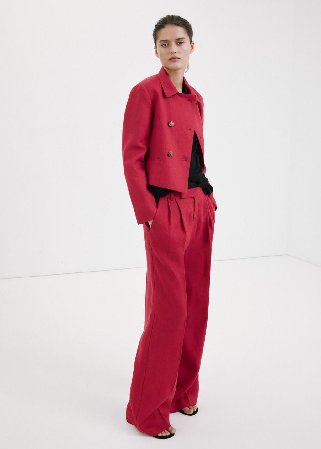 Red Double-Breasted Linen Jacket, Red, large image number 0