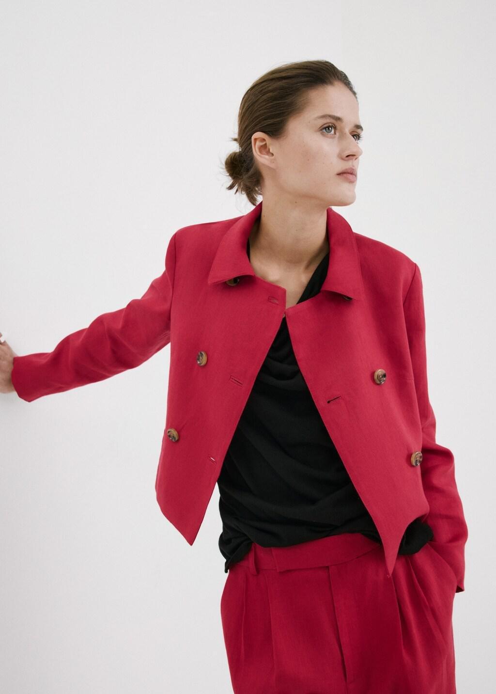 Red Double-Breasted Linen Jacket, Red, large image number 3