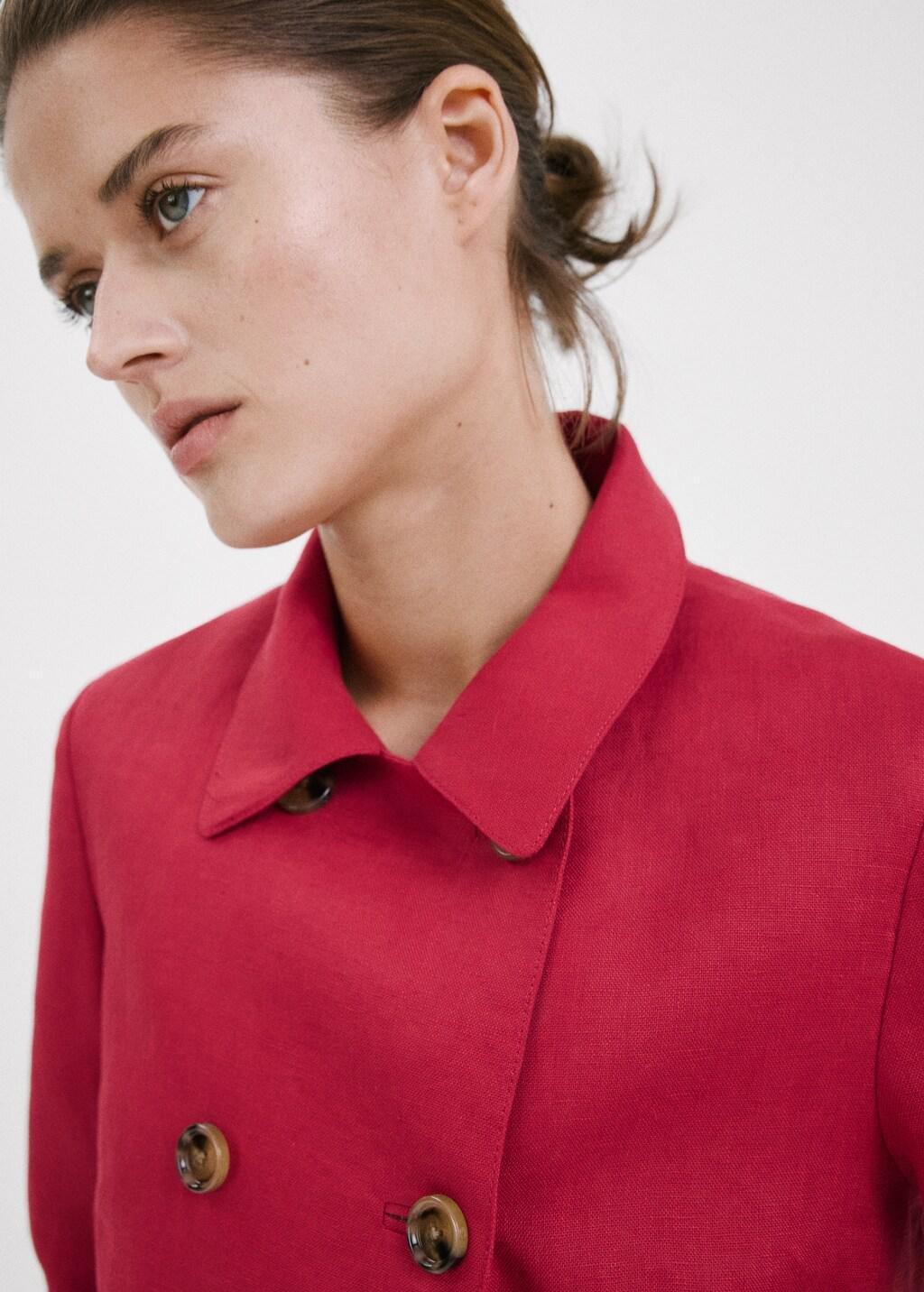 Red Double-Breasted Linen Jacket, Red, large image number 4