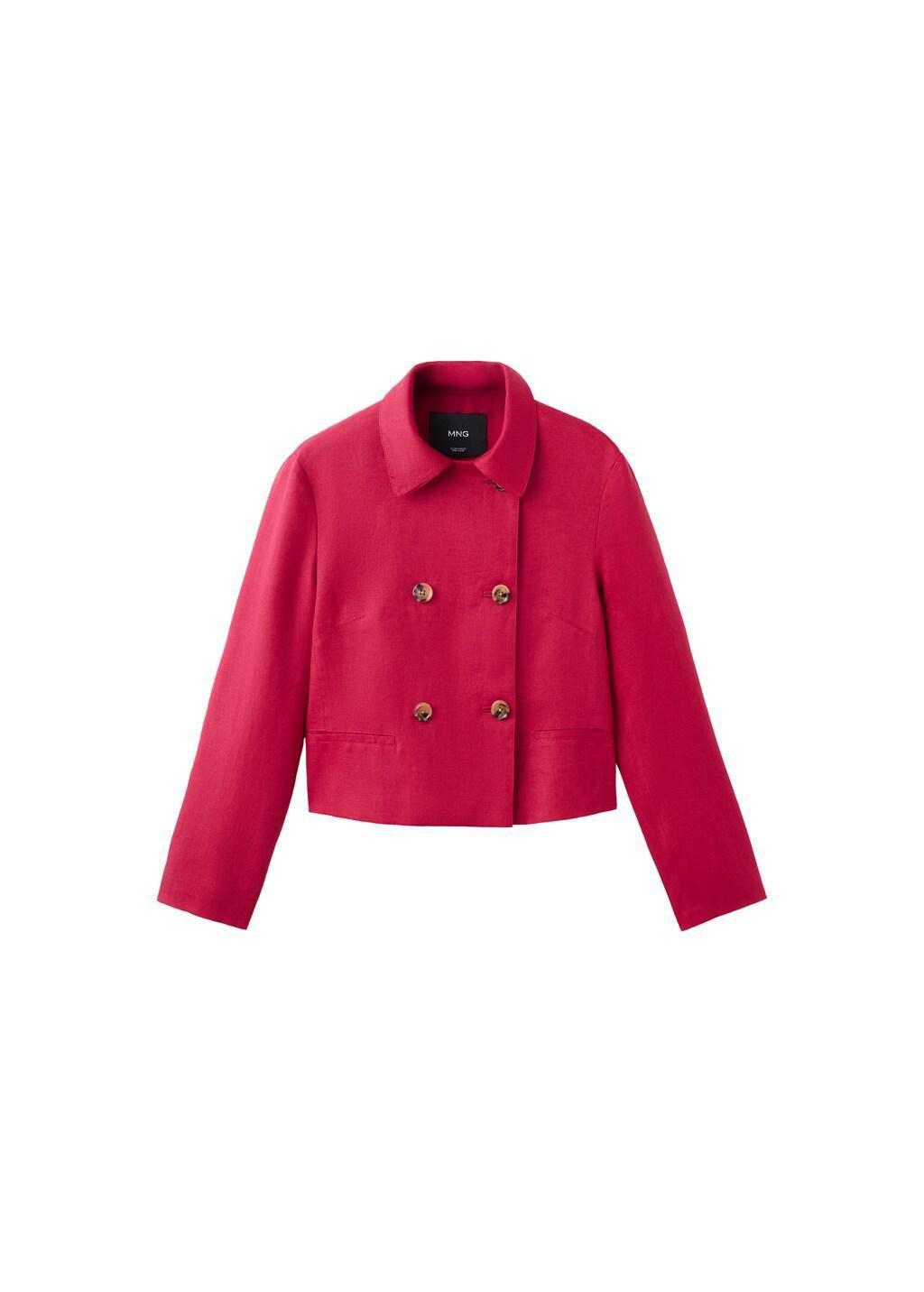 Red Double-Breasted Linen Jacket, Red, large image number 6