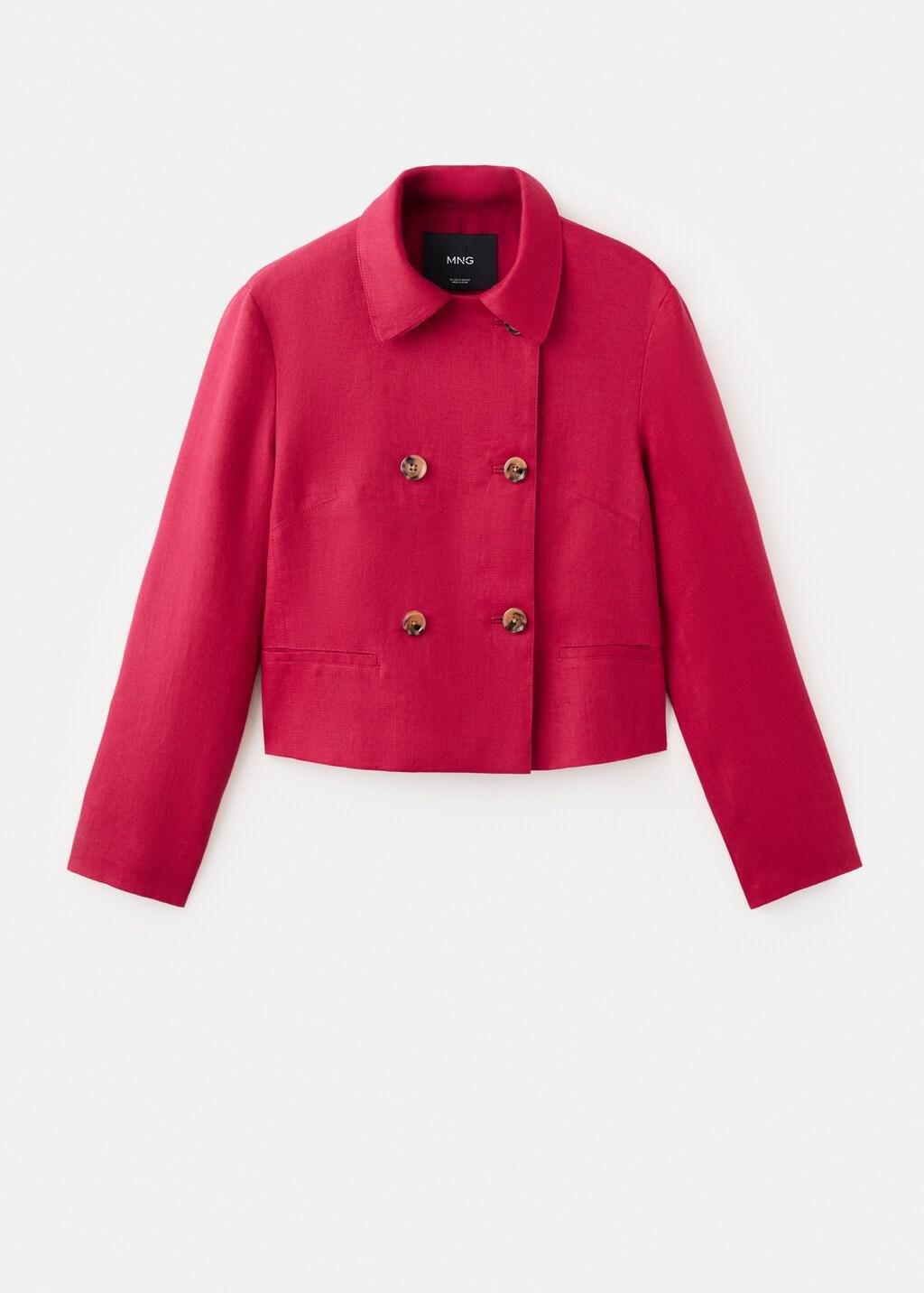 Red Double-Breasted Linen Jacket, Red, large image number 7