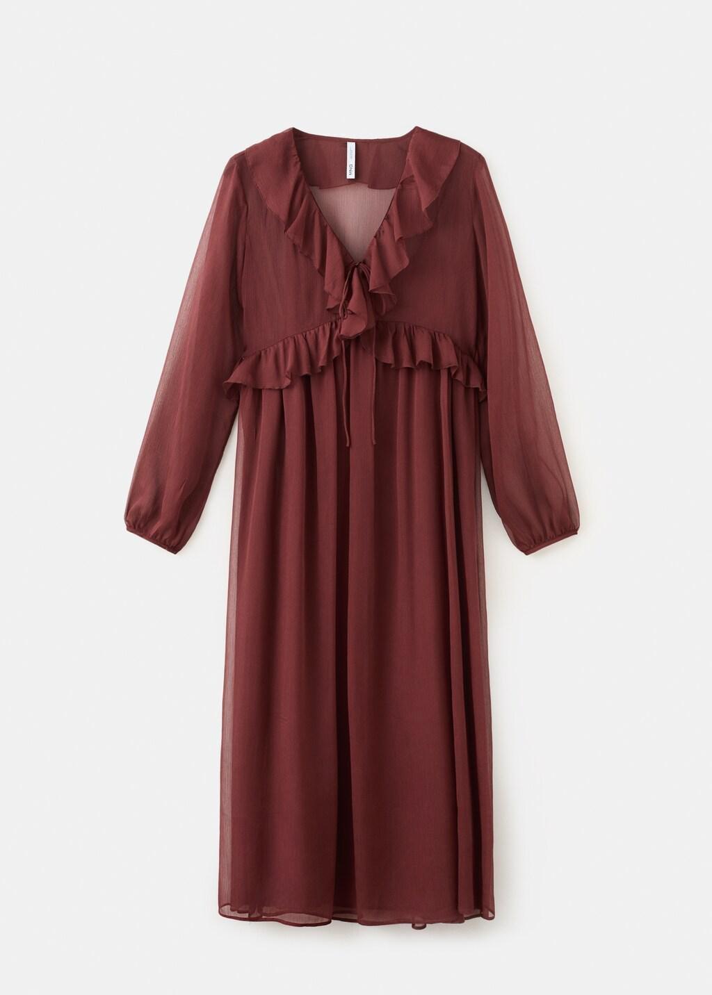 Brown Ruffles Flowy Dress, Brown, large image number 6