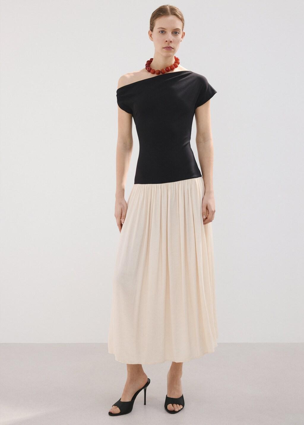 Beige Asymmetrical Flared Dress, 0201_05, large image number 0