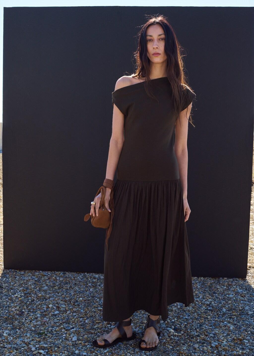 Brown Asymmetrical Flared Dress, Brown, large image number 0