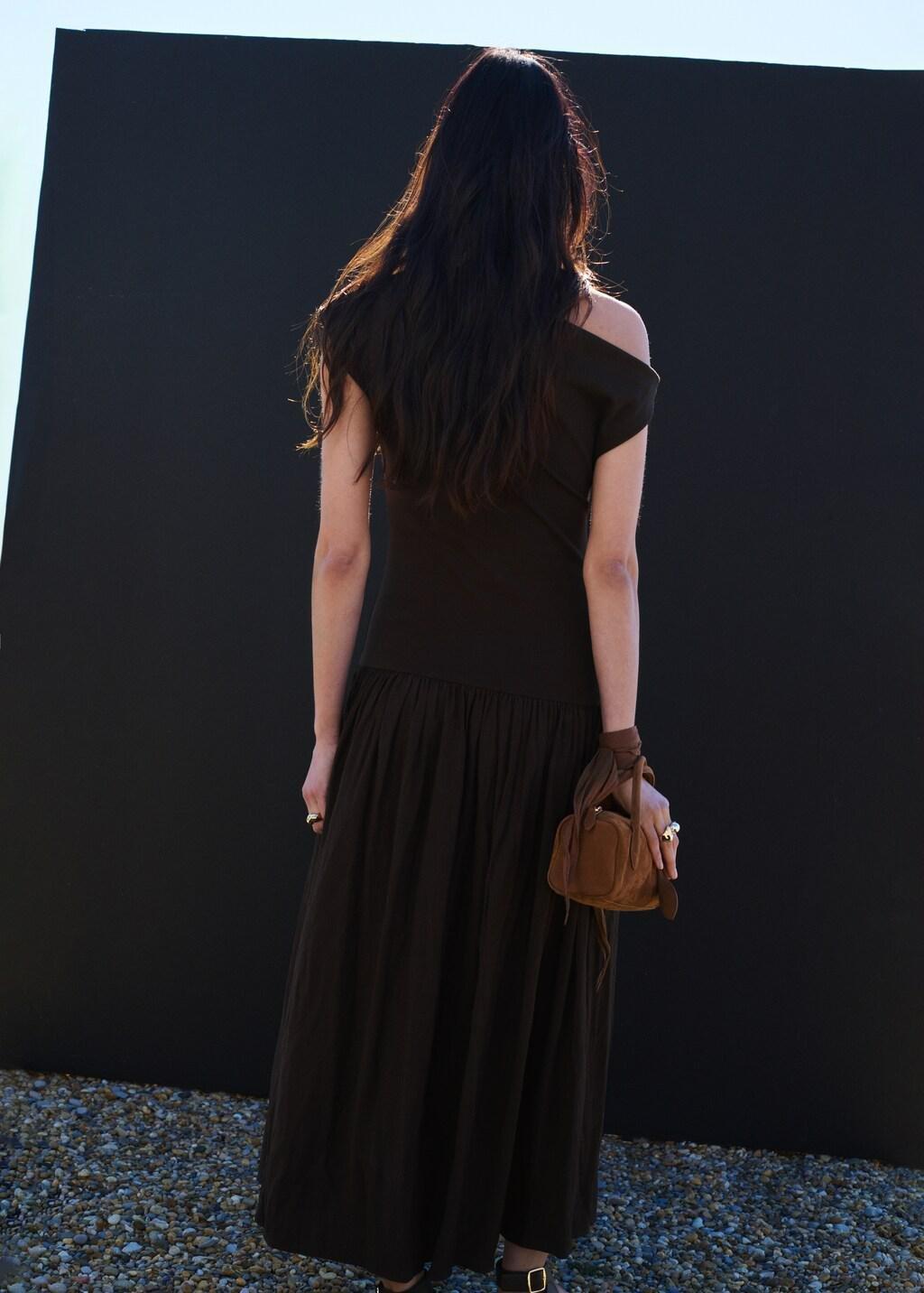 Brown Asymmetrical Flared Dress, Brown, large image number 2