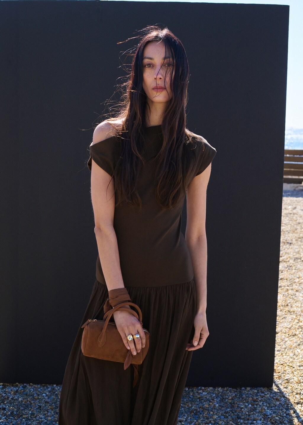 Brown Asymmetrical Flared Dress, Brown, large image number 3