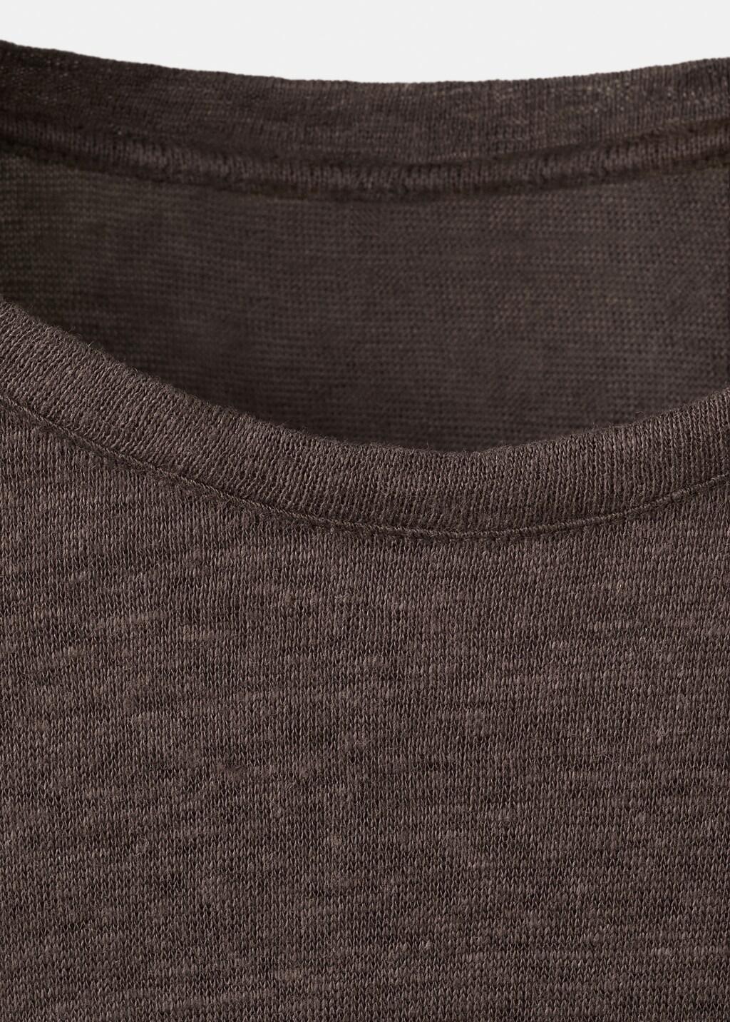 Brown Short-Sleeved Linen T-Shirt, Brown, large image number 1