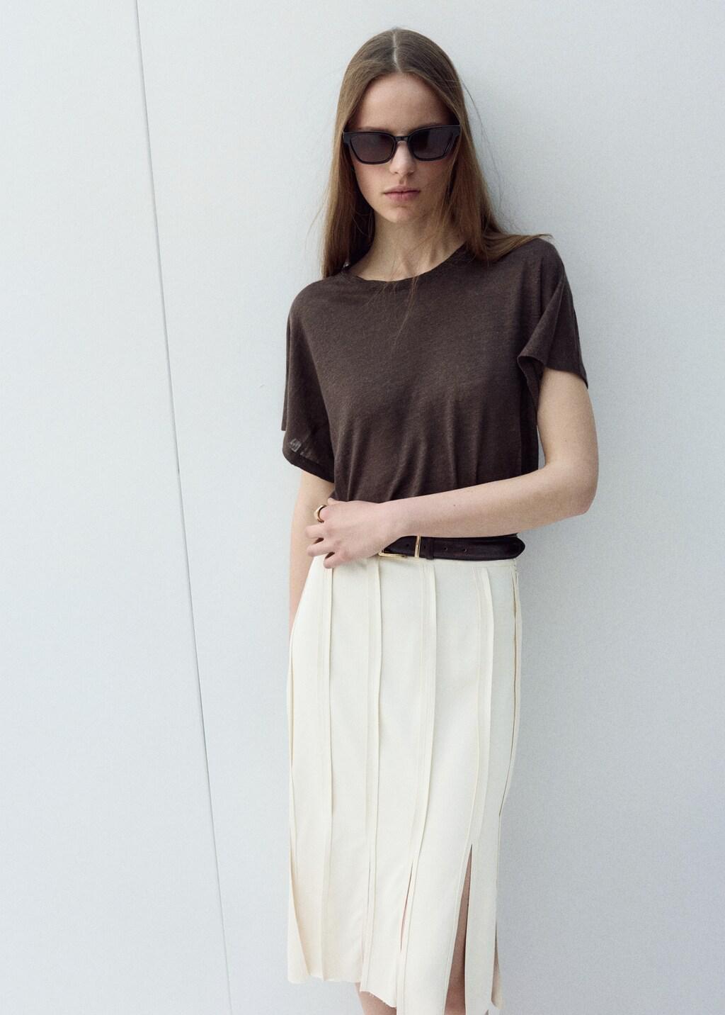 Brown Short-Sleeved Linen T-Shirt, Brown, large image number 3
