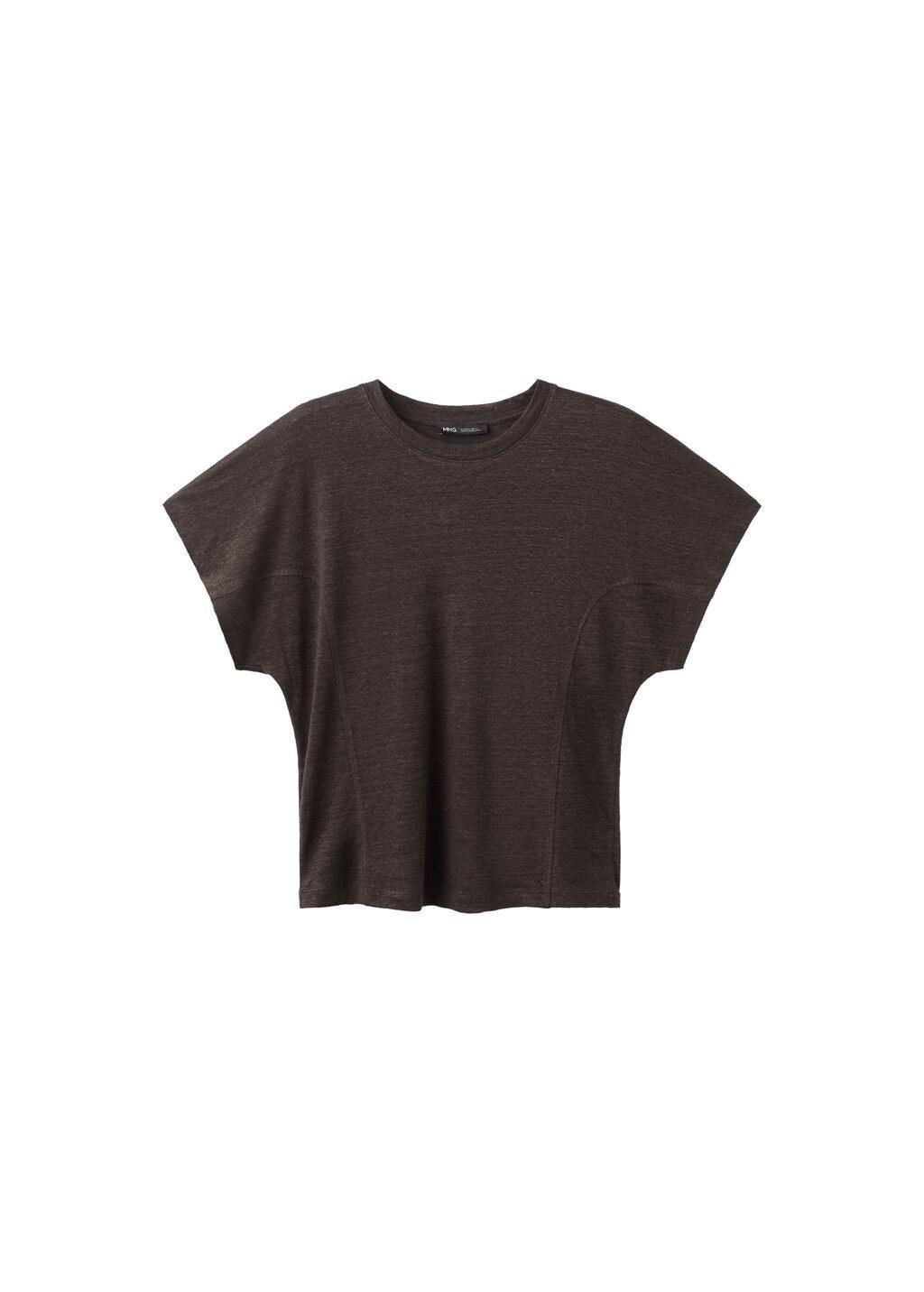 Brown Short-Sleeved Linen T-Shirt, Brown, large image number 6