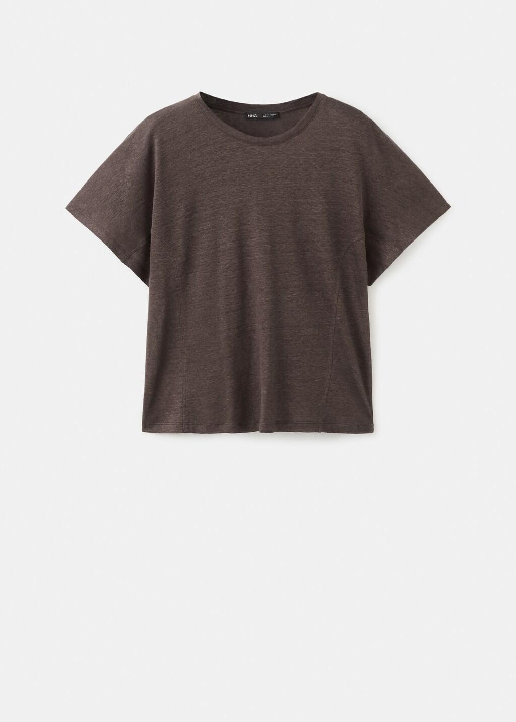Brown Short-Sleeved Linen T-Shirt, Brown, large image number 7