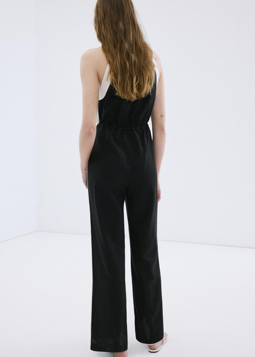 Black Linen Halter Jumpsuit, 0201_99, large image number 2