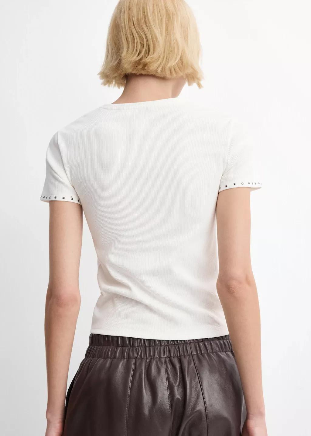 White Short-Sleeve Studded T-Shirt, 0201_01, large image number 2
