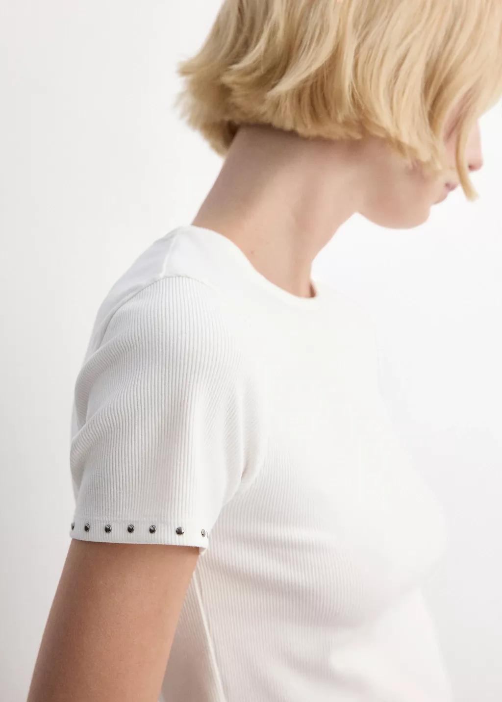 White Short-Sleeve Studded T-Shirt, 0201_01, large image number 5