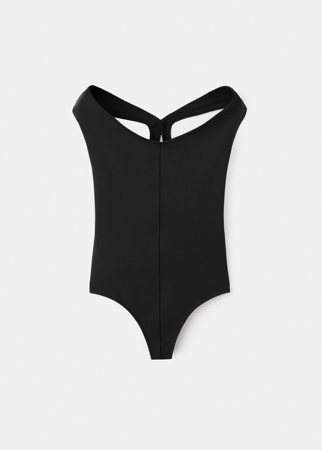 Black Fitted Bodysuit With Open Back, Black, large image number 8