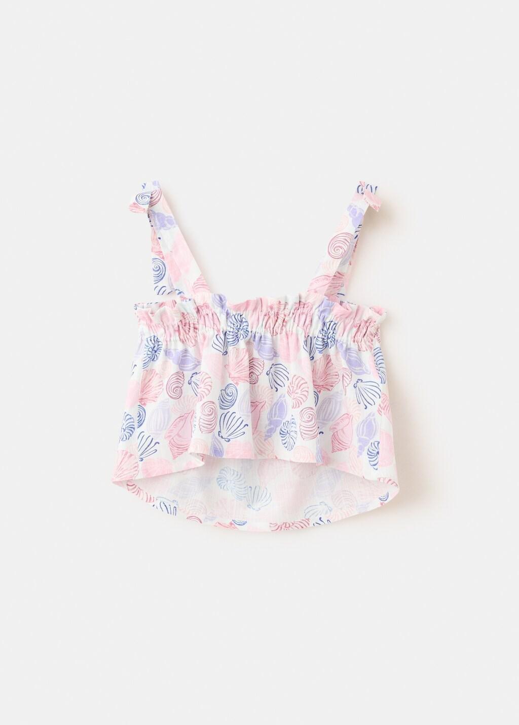 White Printed Cotton Blouse, Kids Girl, Natural White, large image number 1
