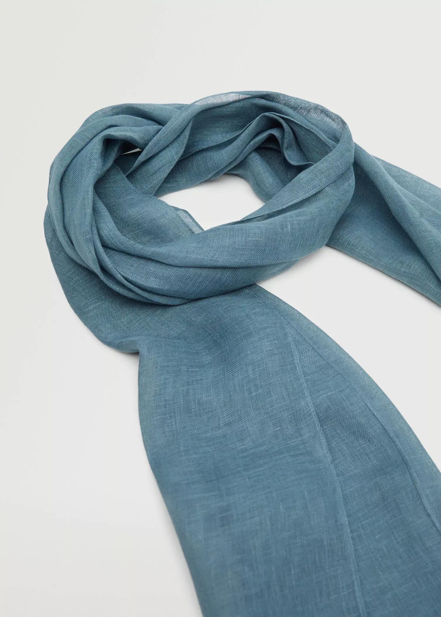 Dark Blue 100% Linen Scarf, , large image number 2