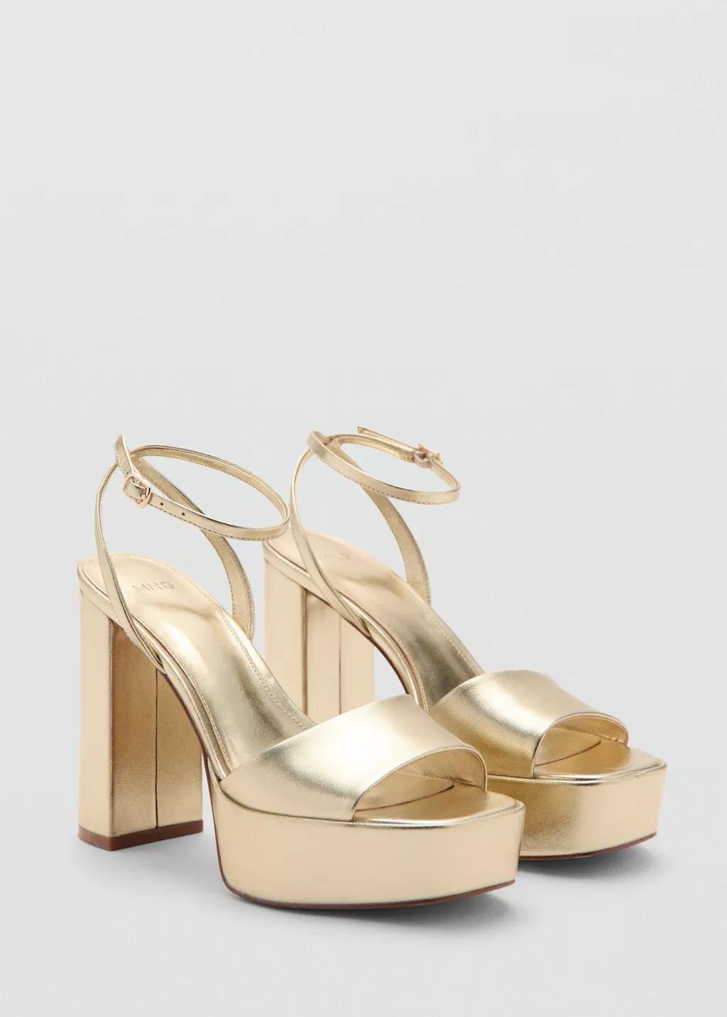 Gold Metallic-Effect Heeled Sandals, Gold, large image number 0