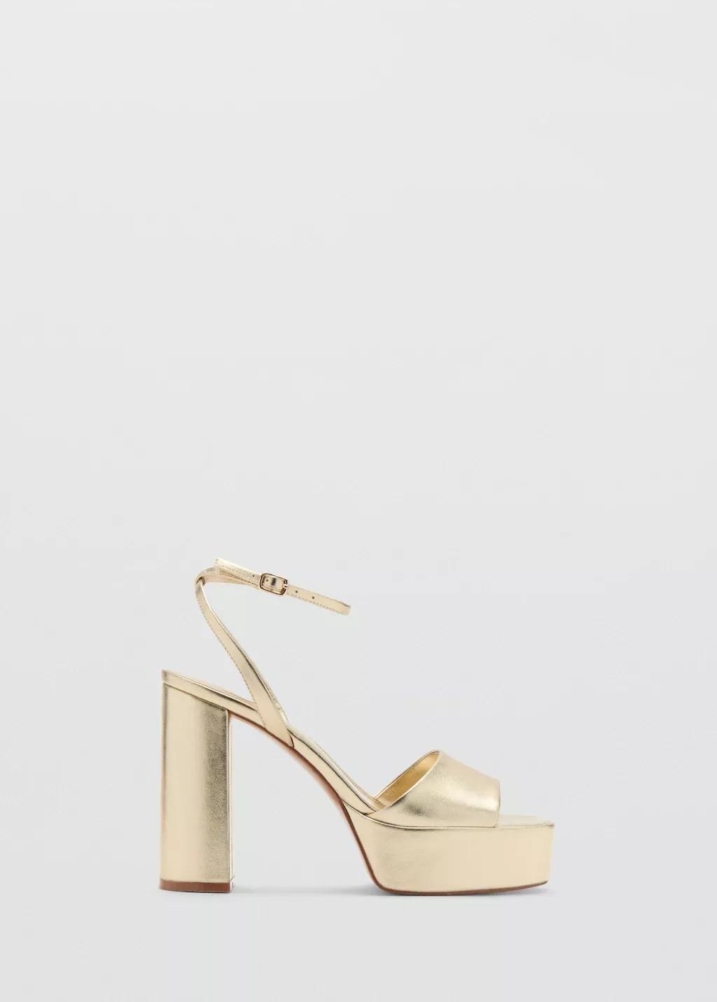 Gold Metallic-Effect Heeled Sandals, Gold, large image number 3