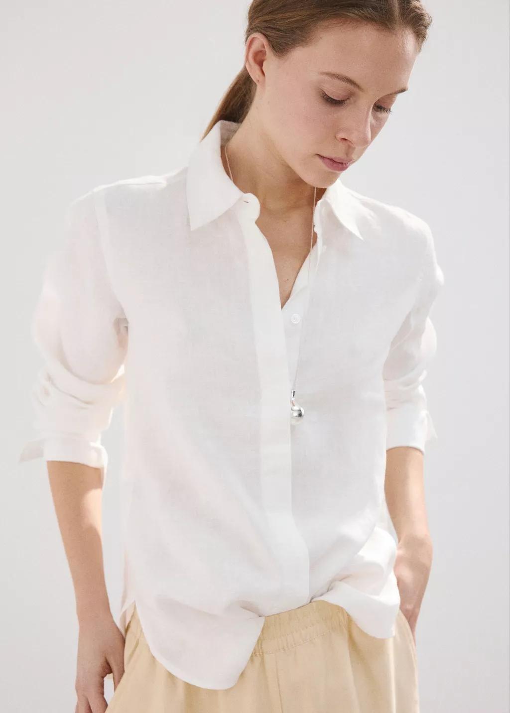 White Straight Linen Shirt, 0201_01, large image number 3