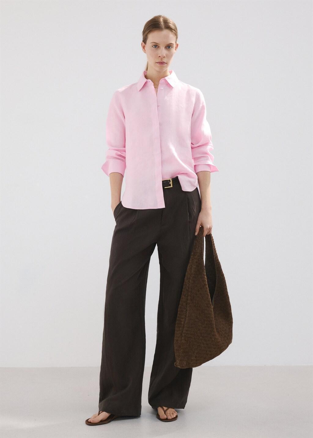Pink Straight Linen Shirt, 0201_85, large image number 0