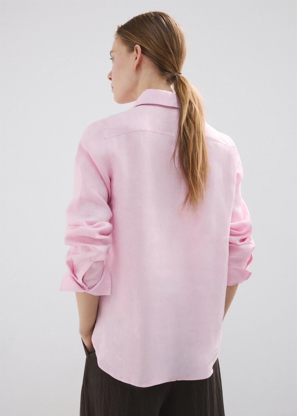 Pink Straight Linen Shirt, 0201_85, large image number 2
