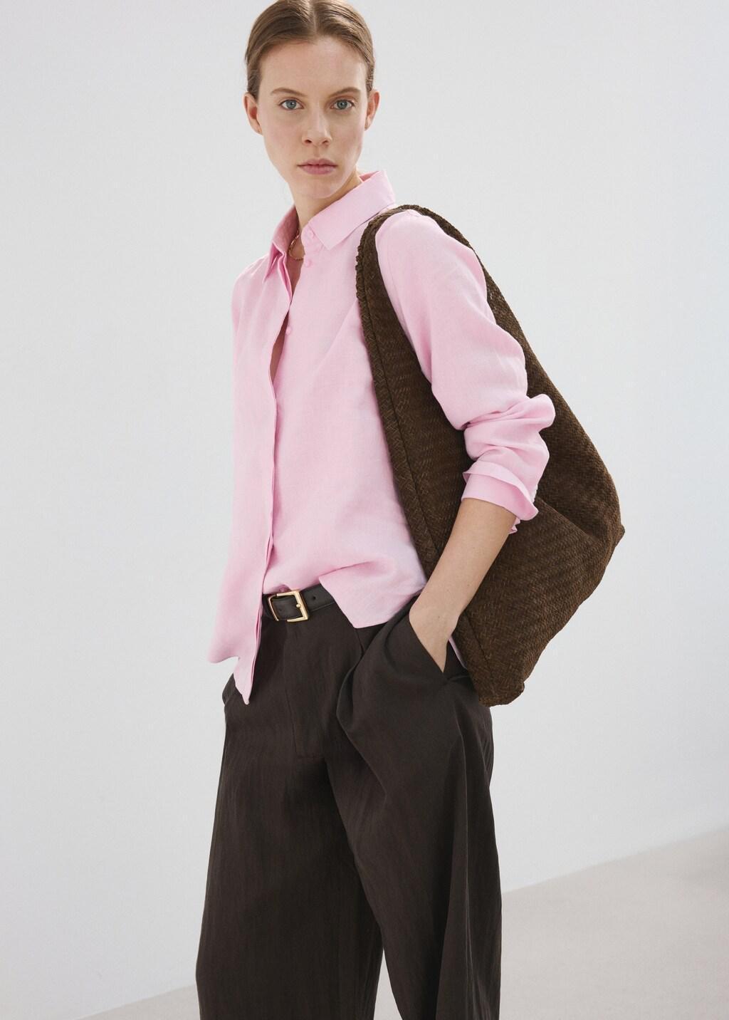 Pink Straight Linen Shirt, 0201_85, large image number 3