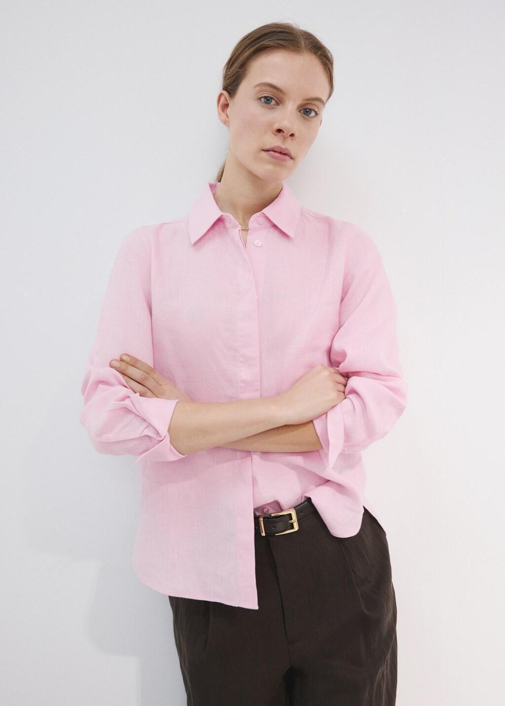 Pink Straight Linen Shirt, 0201_85, large image number 4