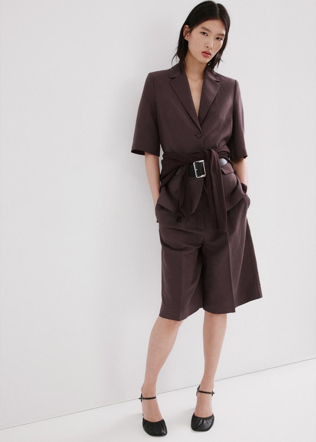 Purple Linen Suit Jacket With Belt, 0201_65, large image number 0