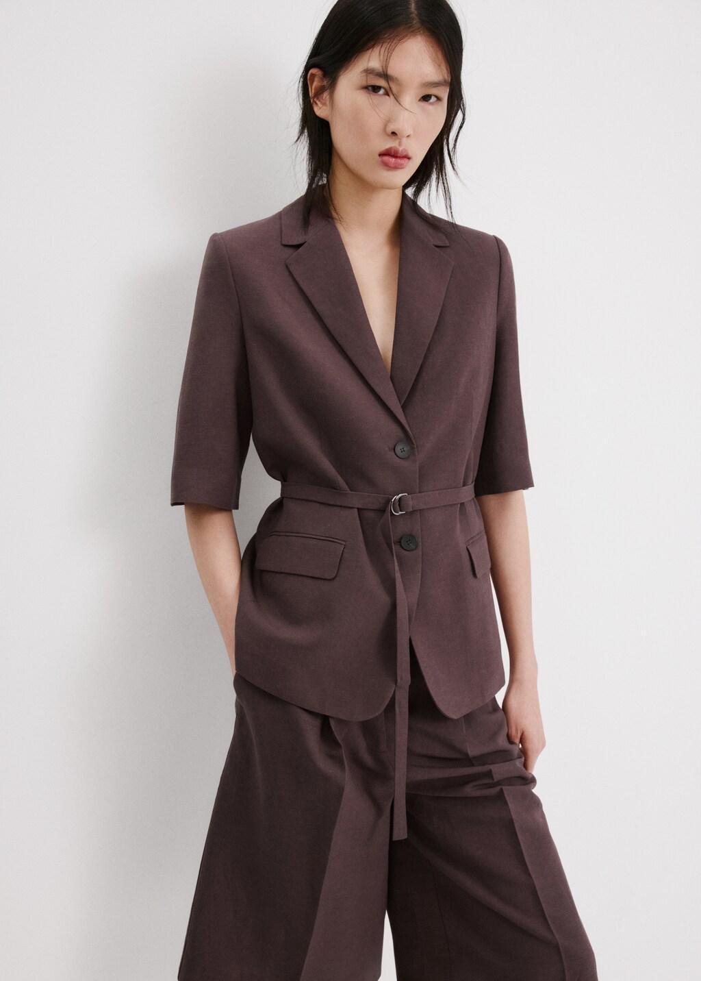 Purple Linen Suit Jacket With Belt, 0201_65, large image number 3