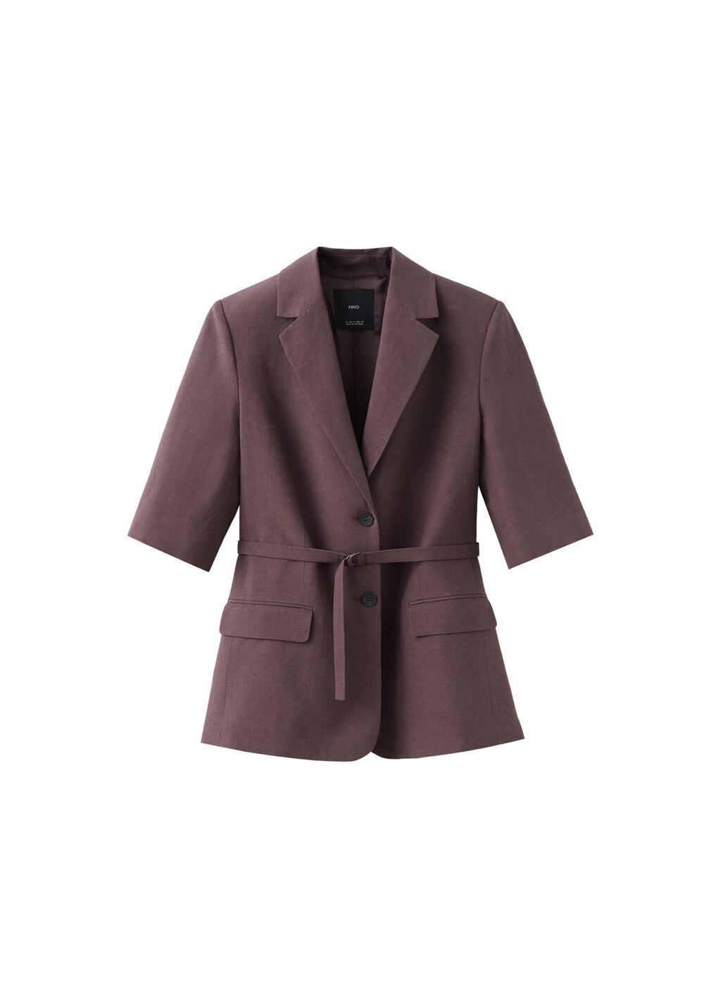 Purple Linen Suit Jacket With Belt, 0201_65, large image number 6