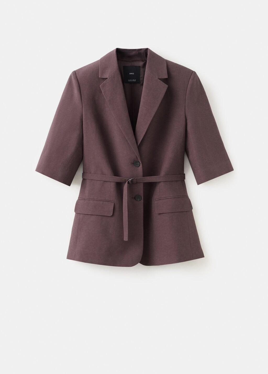 Purple Linen Suit Jacket With Belt, 0201_65, large image number 7
