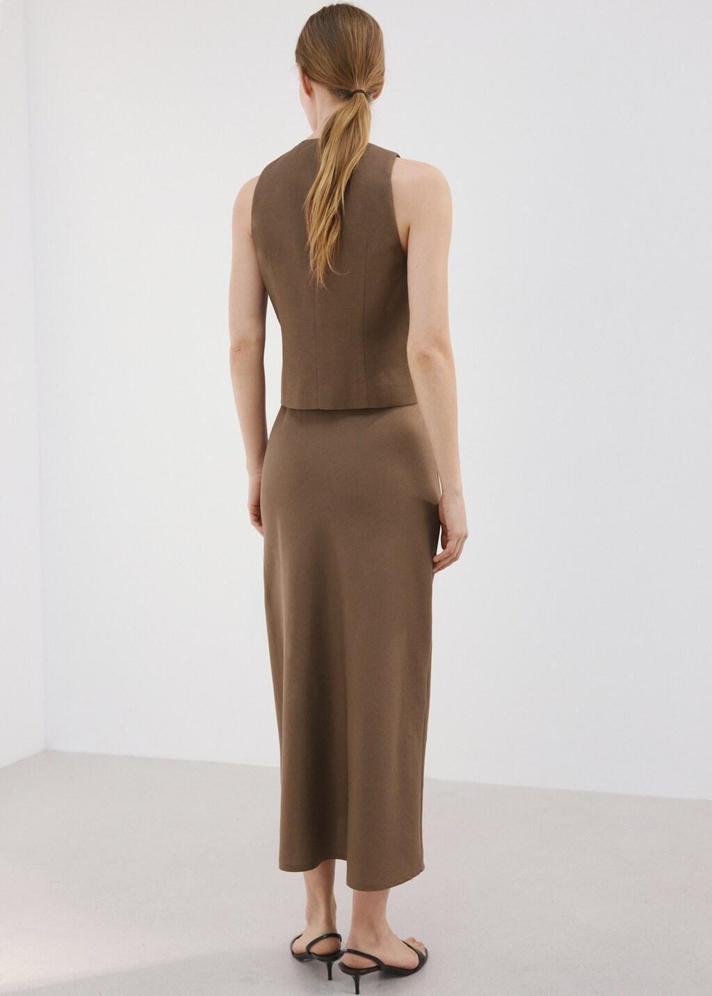 Brown Linen-Blend Straight Skirt, Brown, large image number 2