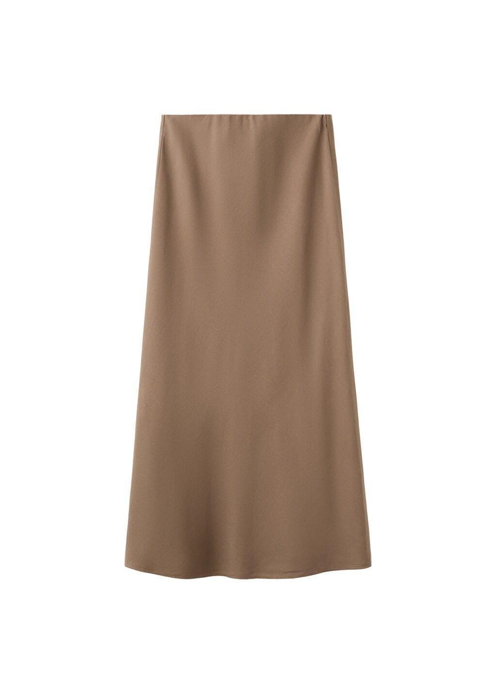 Brown Linen-Blend Straight Skirt, Brown, large image number 5