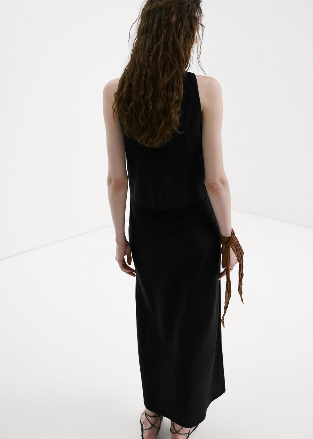 Black Linen-Blend Straight Skirt, 0201_99, large image number 2
