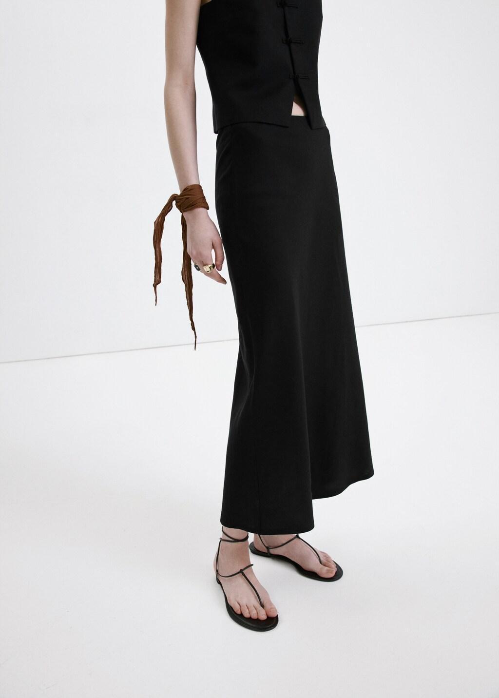 Black Linen-Blend Straight Skirt, 0201_99, large image number 3