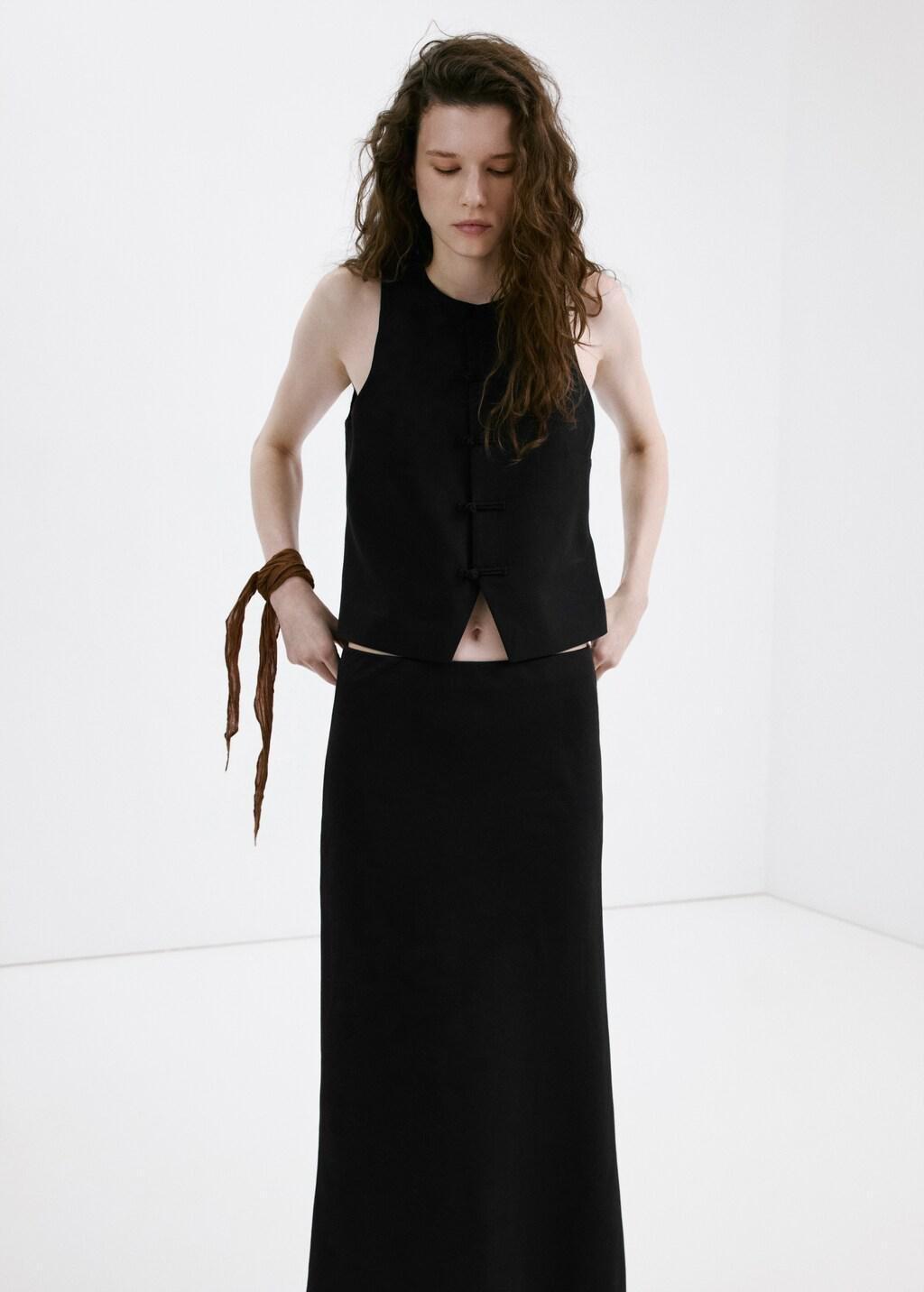 Black Linen-Blend Straight Skirt, 0201_99, large image number 4