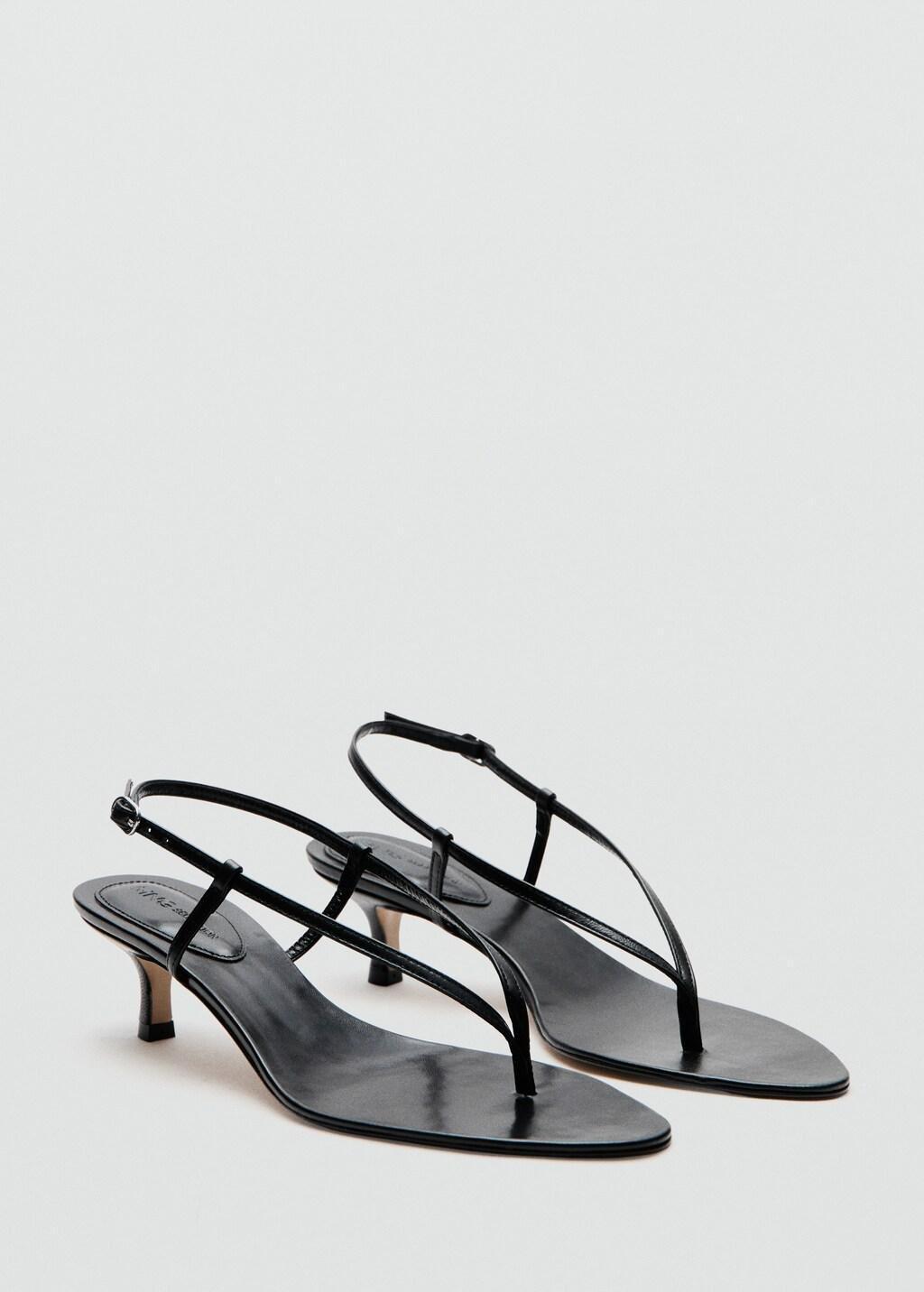 Black Heeled Leather Sandals With Straps, 0201_99, large image number 1