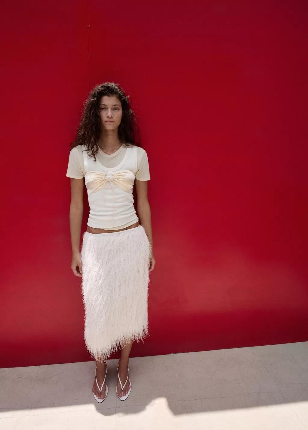 White Midi Skirt With Textured Yarn, 0201_02, large image number 0